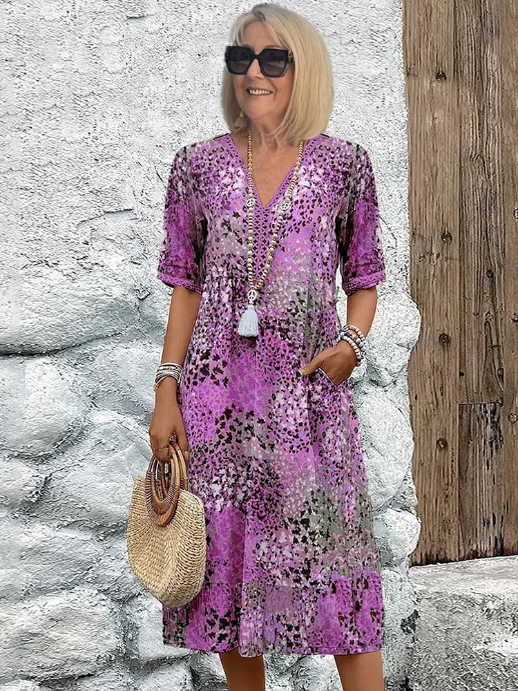Marisol | Printed Mid-Calf Boho Dress