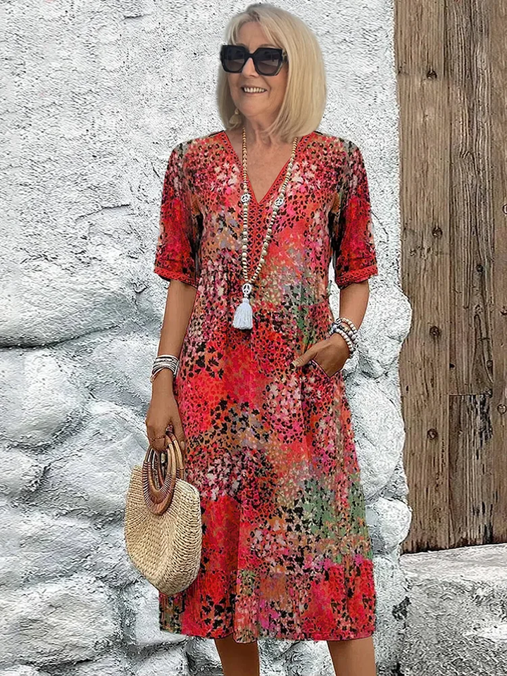 Marisol | Printed Mid-Calf Boho Dress