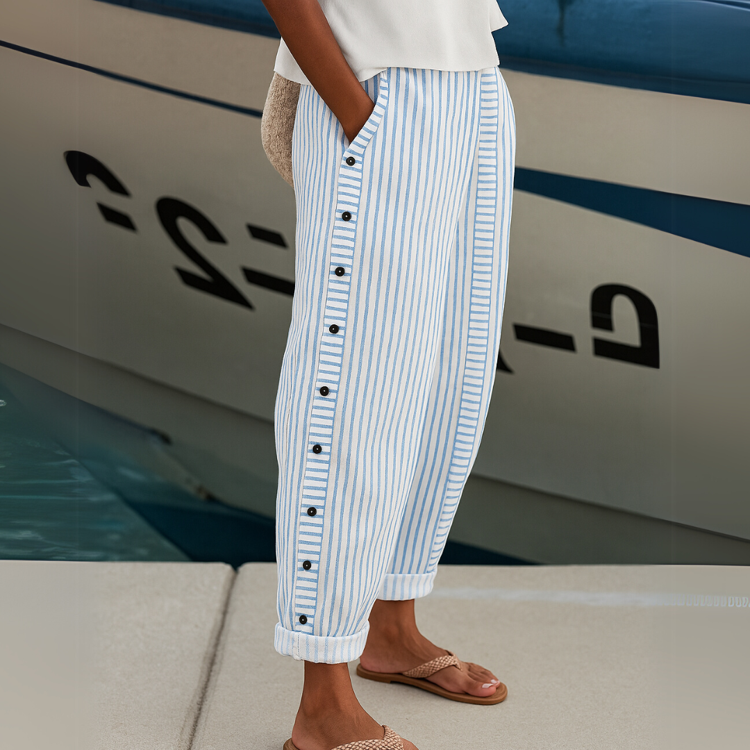 Patricia | Striped Button Comfort Pants