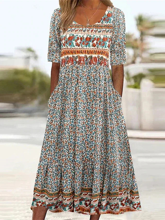 Lorraine | Boho Print Midi Dress
