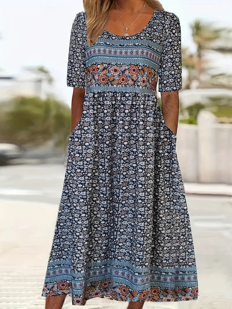 Lorraine | Boho Print Midi Dress