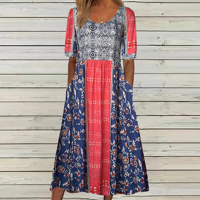 Lorraine | Boho Print Midi Dress
