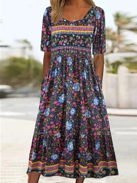 Lorraine | Boho Print Midi Dress