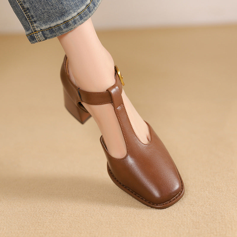 Marcele T-Strap Leather Pumps
