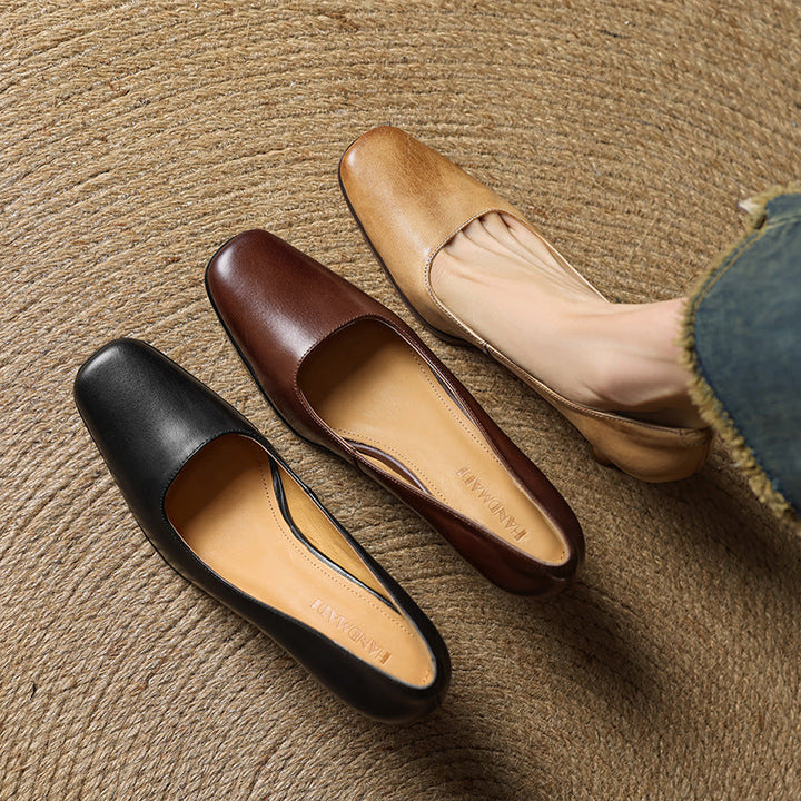 Elviera Square Leather Pumps