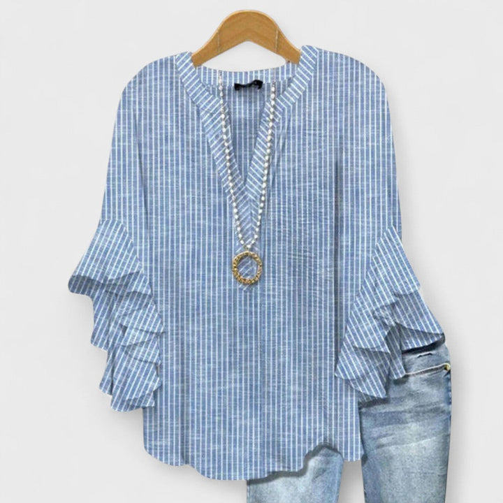 Lucy | Women’s Printed Blouse with Ruffled Sleeves