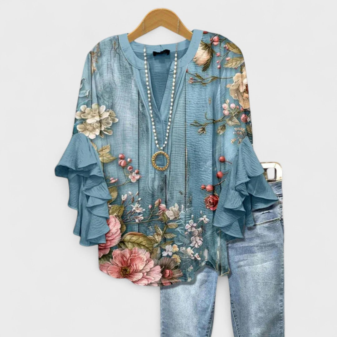 Lucy | Women’s Printed Blouse with Ruffled Sleeves