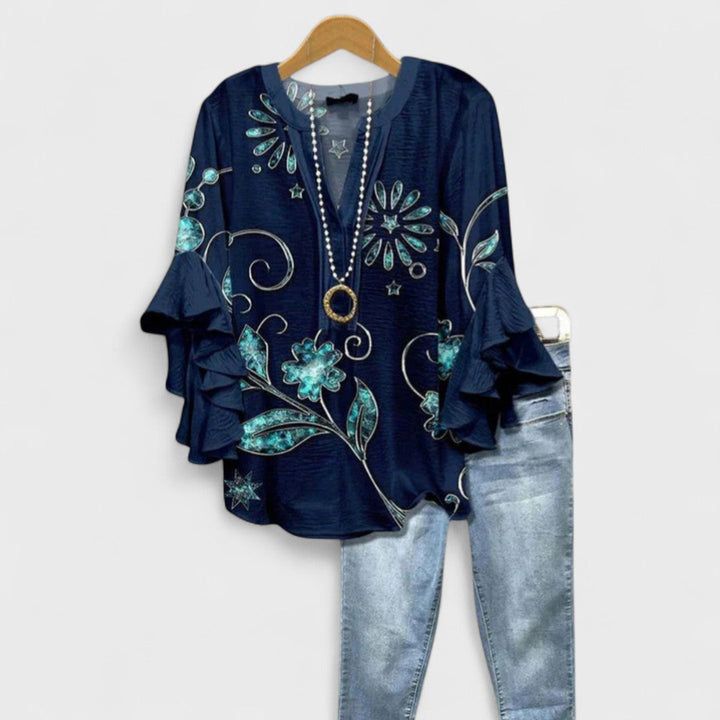 Lucy | Women’s Printed Blouse with Ruffled Sleeves
