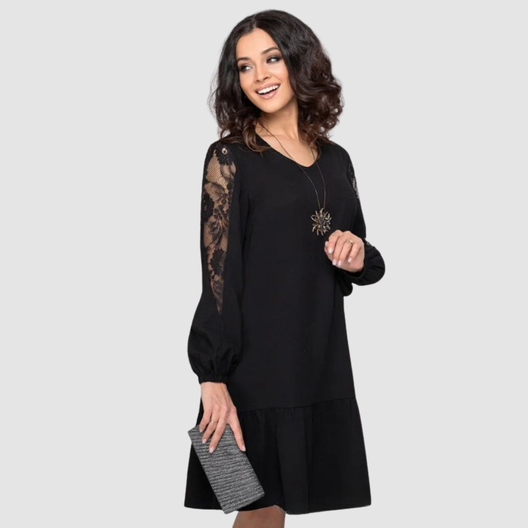 Elena – Lace-Sleeve Midi Dress