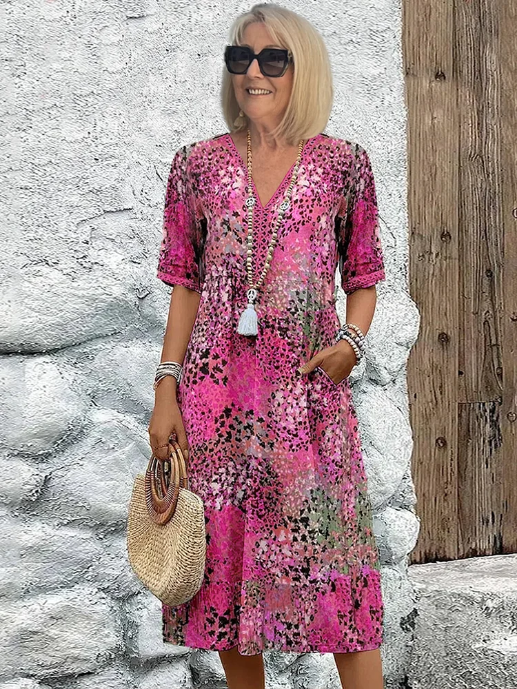 Marisol | Printed Mid-Calf Boho Dress