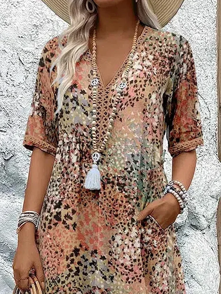 Marisol | Printed Mid-Calf Boho Dress