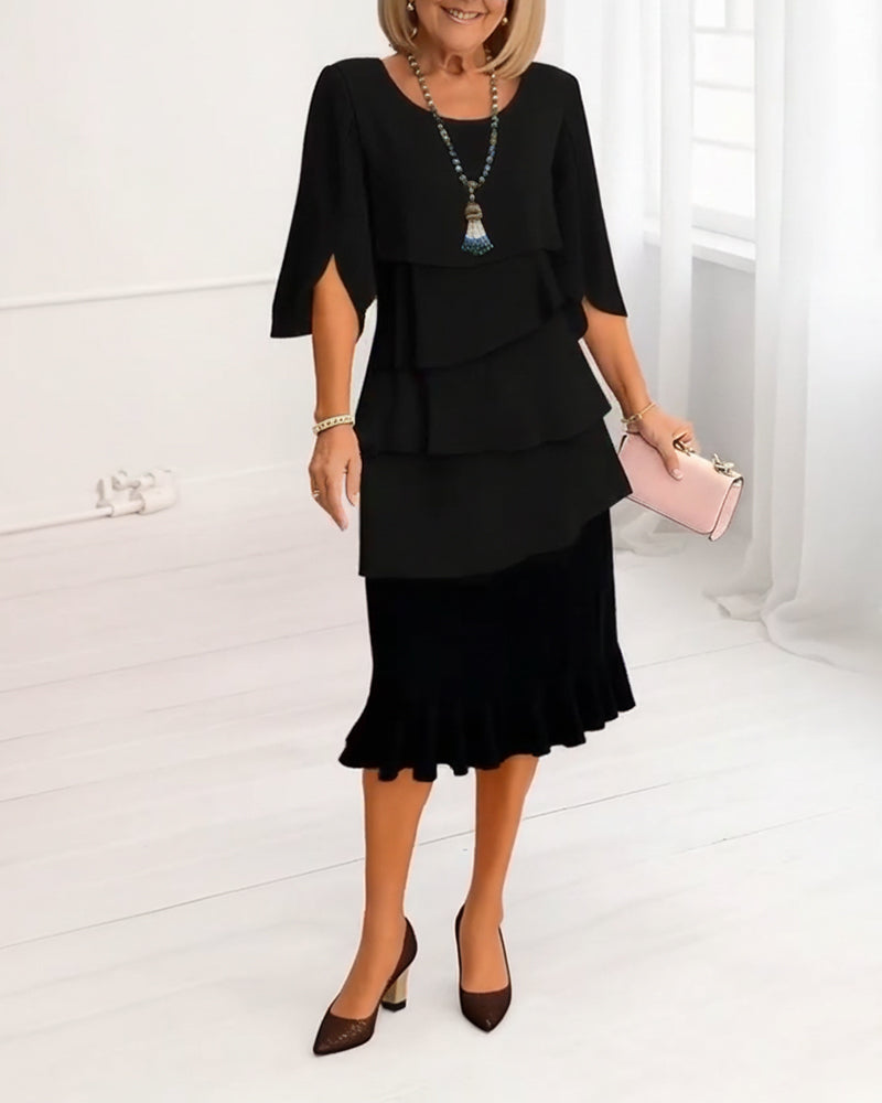 Carolyn | Flowy Ruffle Midi Dress