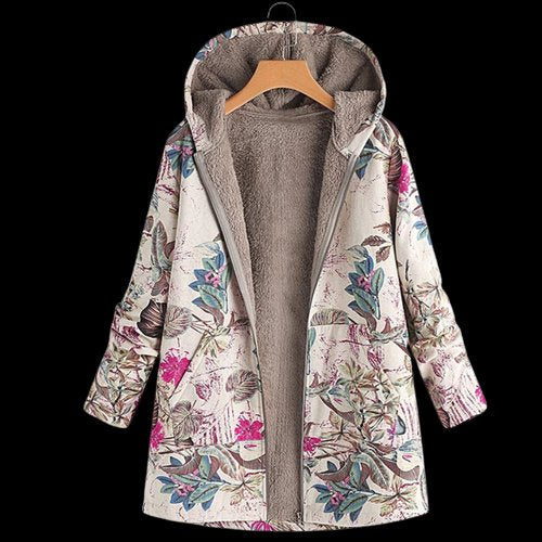 Olivia | Plus Size Hooded Floral Coat Winter Fleece Lined